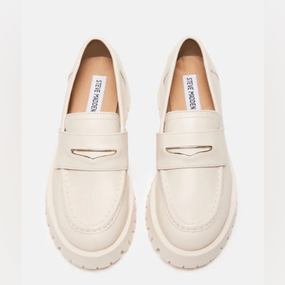 STEVE MADDEN LAWRENCE BONE LEATHER LOAFERS
